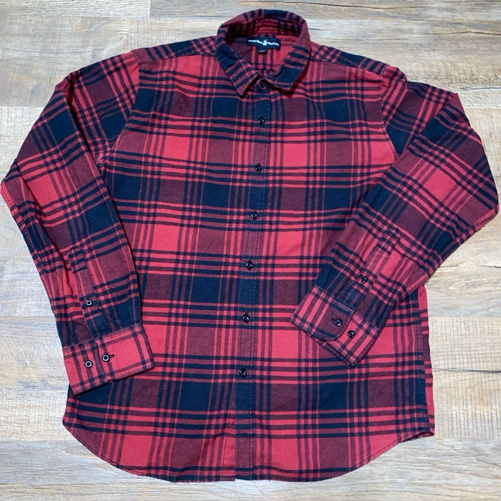 Beverly Hills Polo Club Men’s Plaid Shirt Size Large Button Down Red/ Black